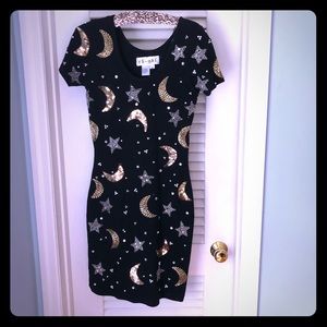 Vintage 90s cocktail bodycon dress stars moon bead